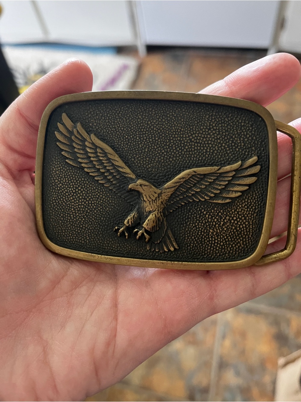 Antique Brass Eagle Belt Buckle - Brown/Gold
